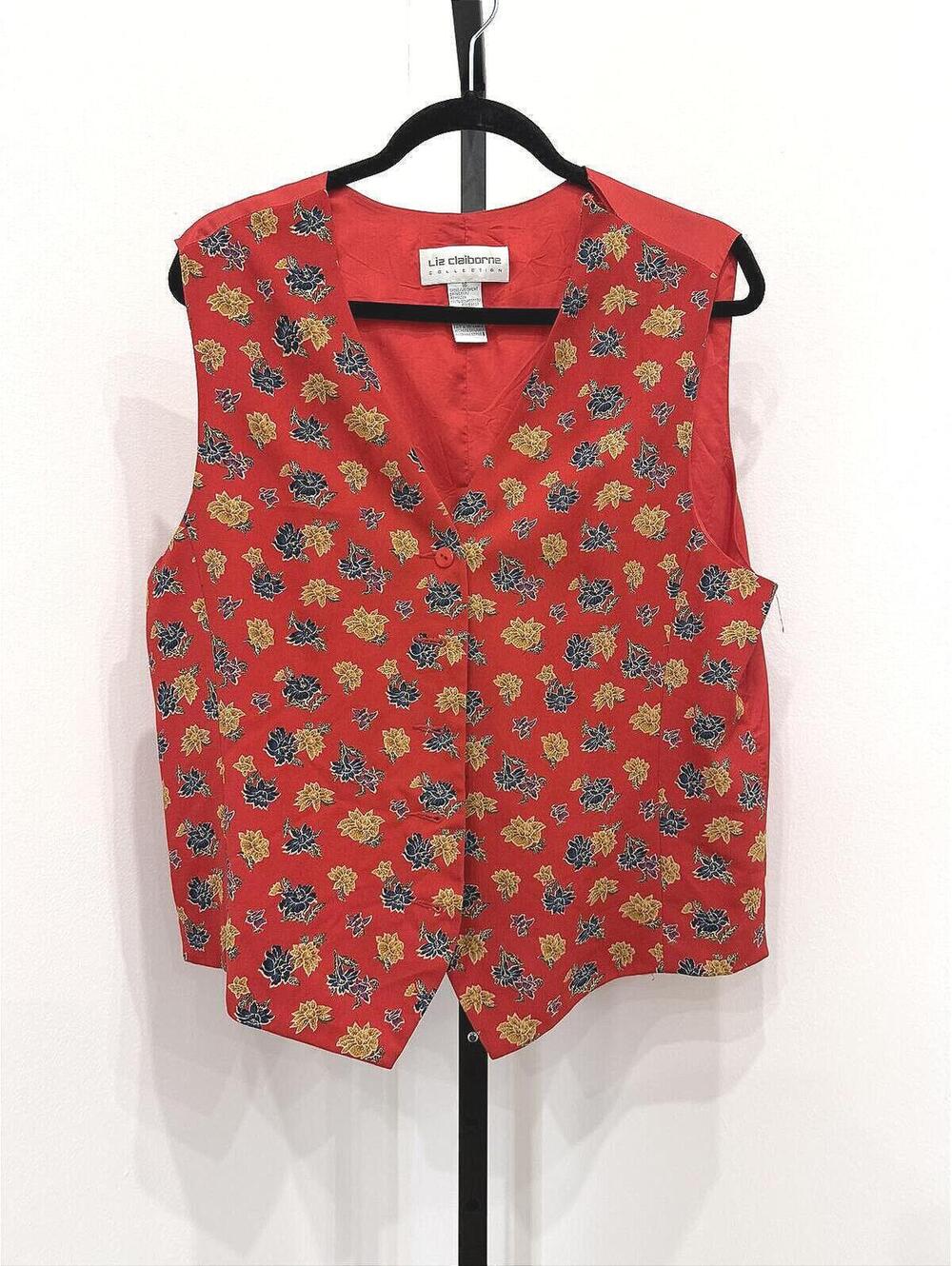 Liz Claiborne Collection Red Floral Button-Up Vest Size 16